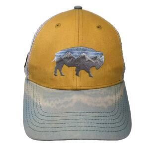 Locale Yellowstone National Park Buffalo Yellow Blue Mesh Trucker Hat One Size